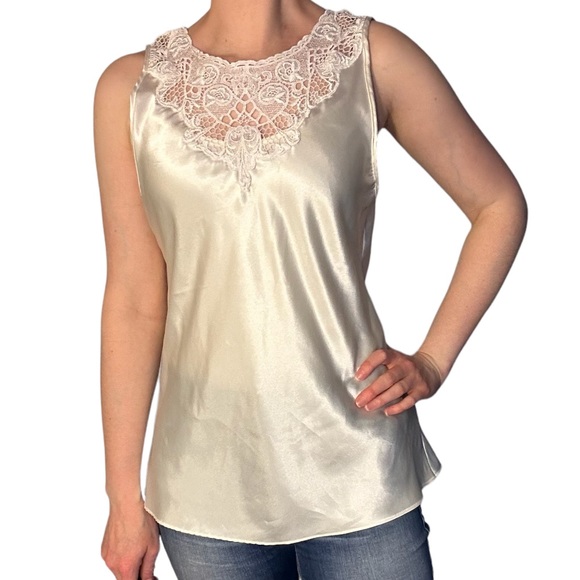 Vintage Other - Vintage satin camisole white lace applique lingerie chemise 90s Cinema Etoile